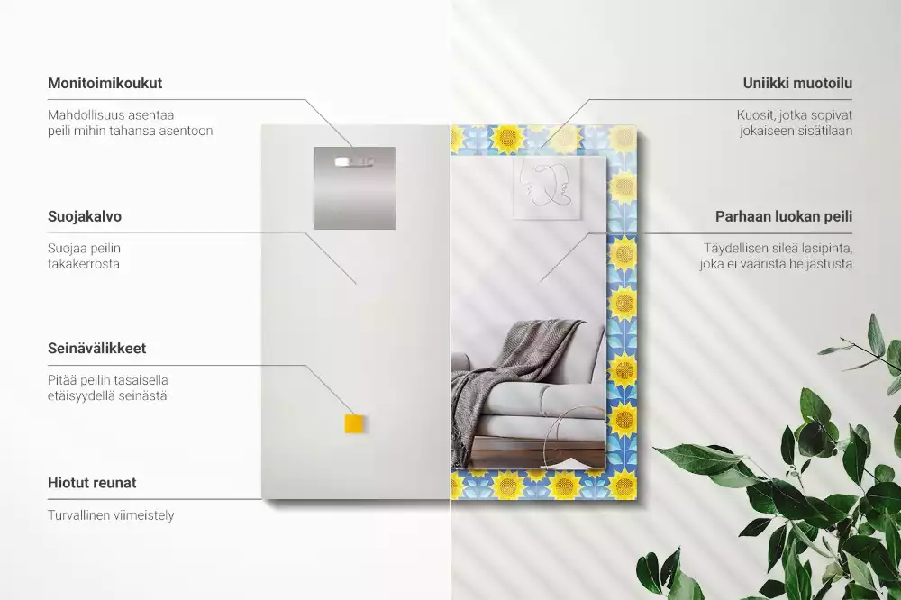 Espejo rectangular impreso Patrón de hojas de girasoles
