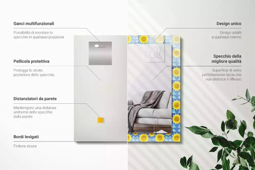 Espejo rectangular impreso Patrón de hojas de girasoles