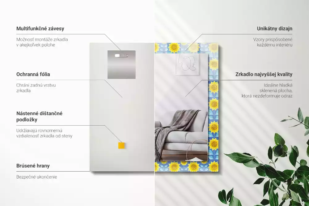 Espejo rectangular impreso Patrón de hojas de girasoles