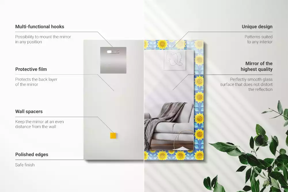 Espejo rectangular impreso Patrón de hojas de girasoles