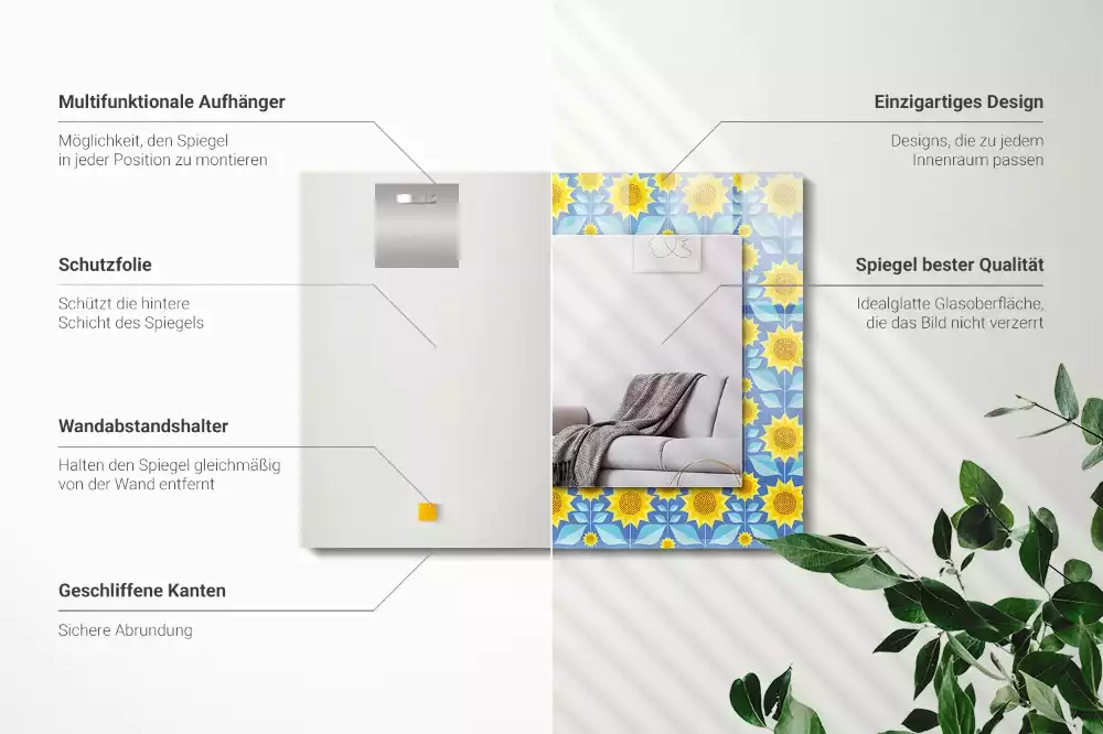 Espejo rectangular impreso Patrón de hojas de girasoles