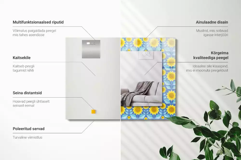 Espejo rectangular impreso Patrón de hojas de girasoles