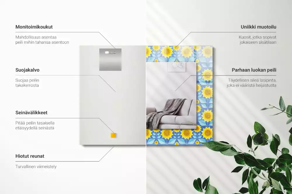 Espejo rectangular impreso Patrón de hojas de girasoles