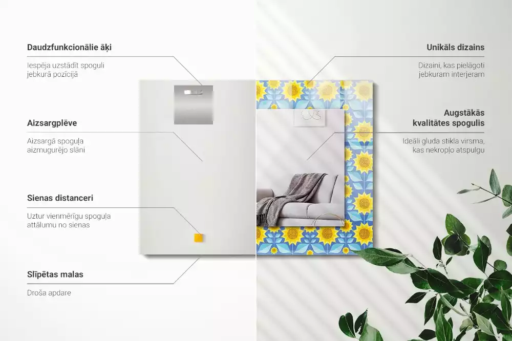 Espejo rectangular impreso Patrón de hojas de girasoles