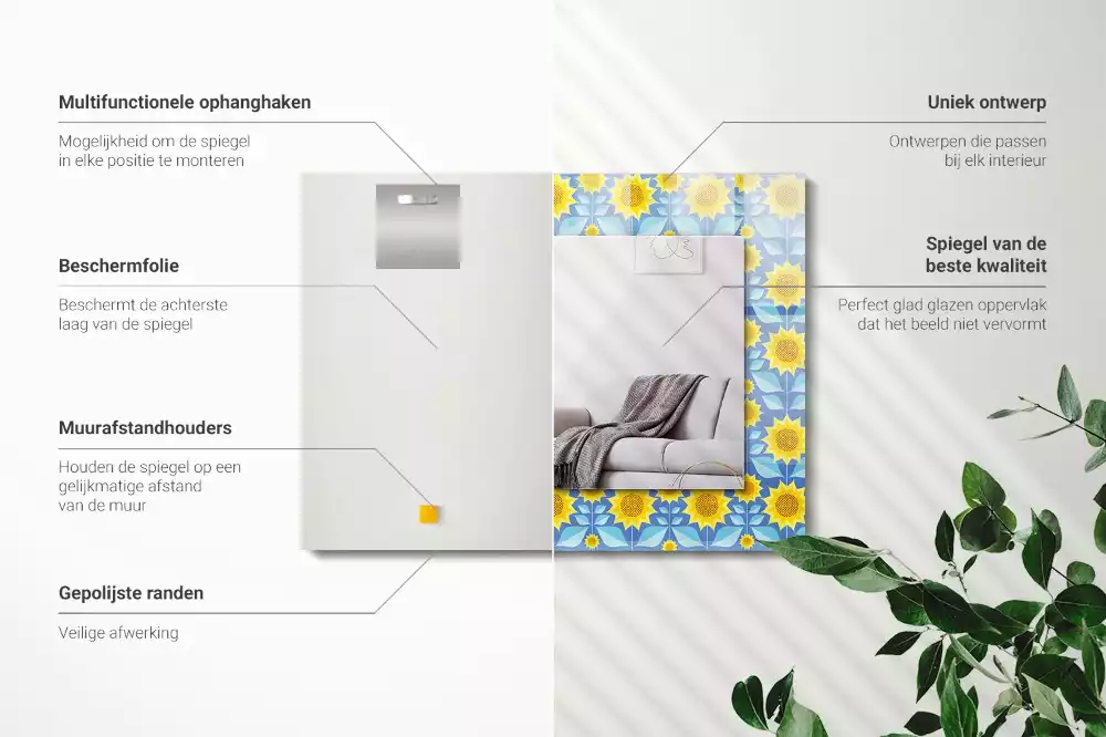 Espejo rectangular impreso Patrón de hojas de girasoles