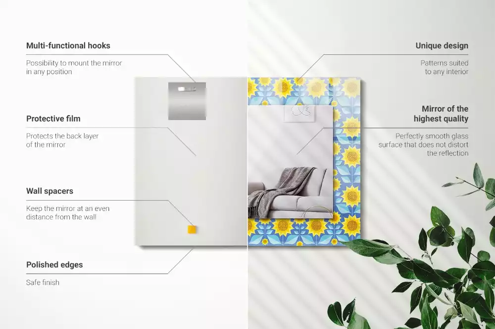 Espejo rectangular impreso Patrón de hojas de girasoles