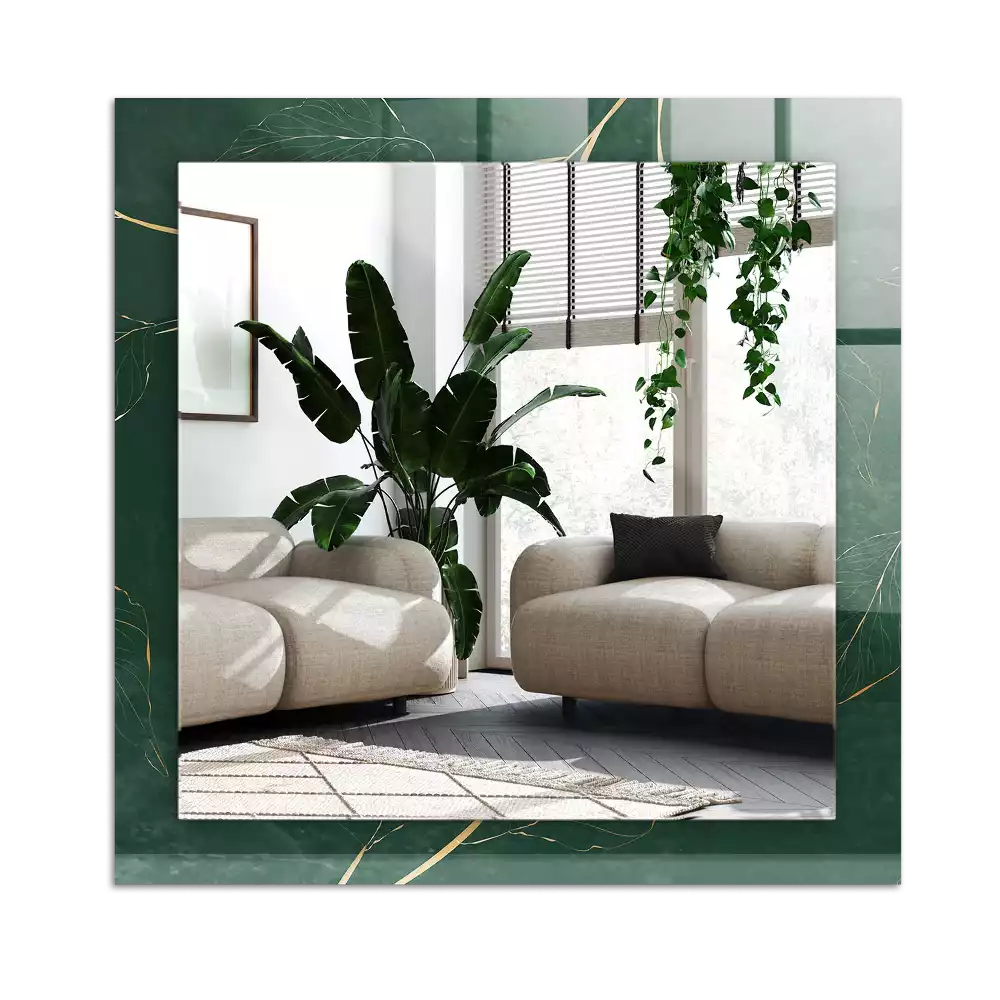 Espejo rectangular impreso Hojas verdes doradas