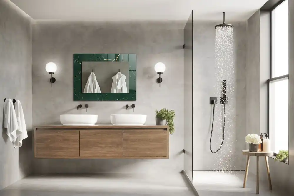 Espejo rectangular impreso Hojas verdes doradas