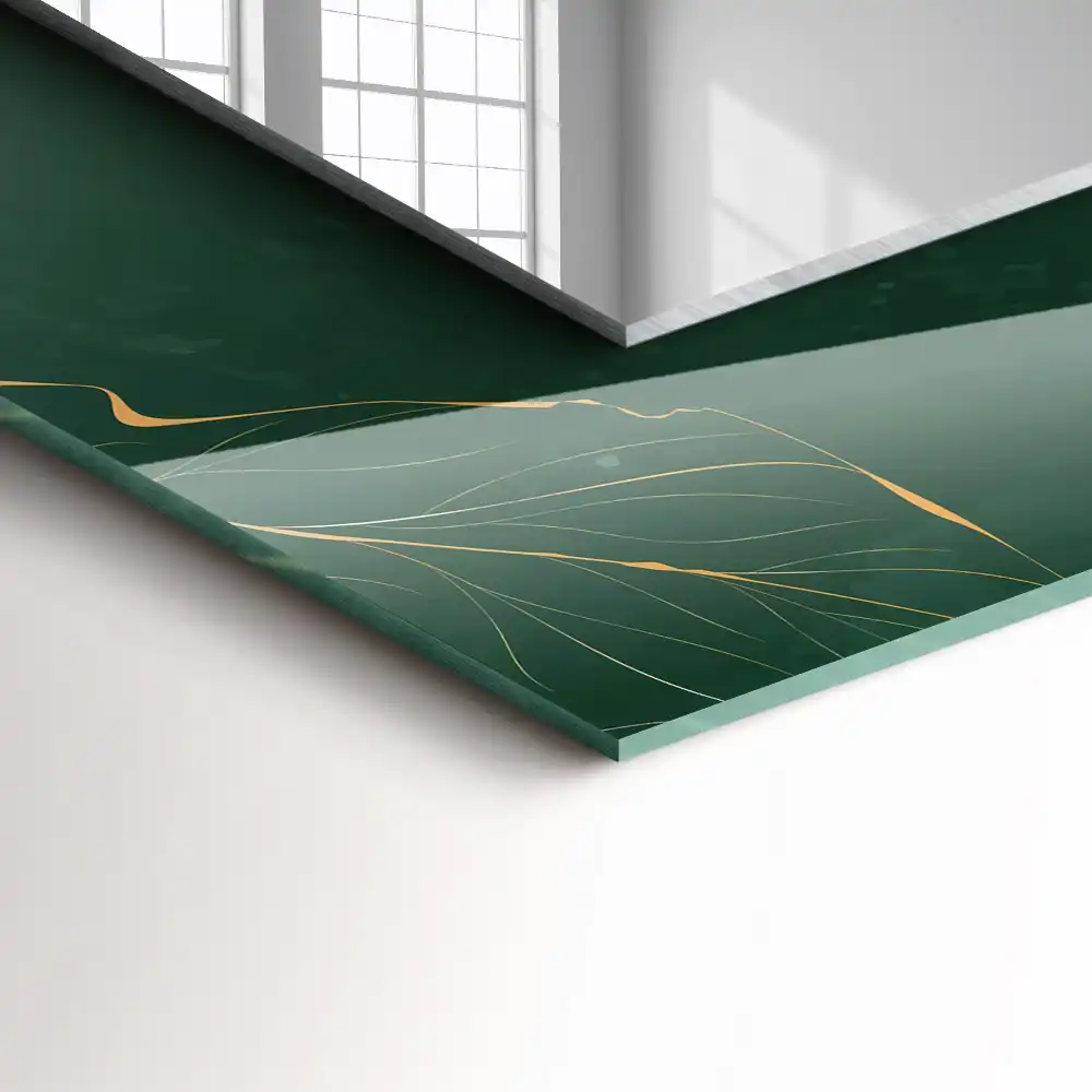 Espejo rectangular impreso Hojas verdes doradas
