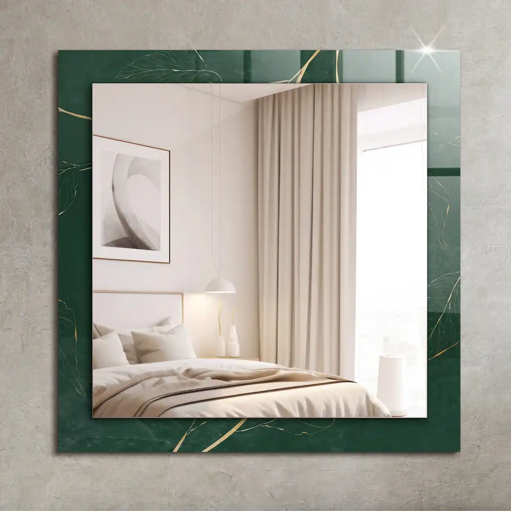 Espejo rectangular impreso Hojas verdes doradas