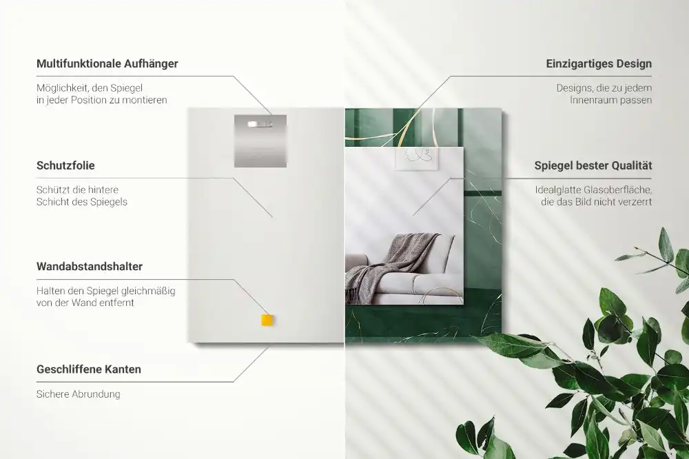 Espejo rectangular impreso Hojas verdes doradas