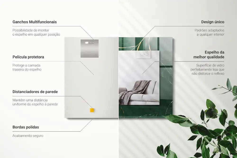 Espejo rectangular impreso Hojas verdes doradas