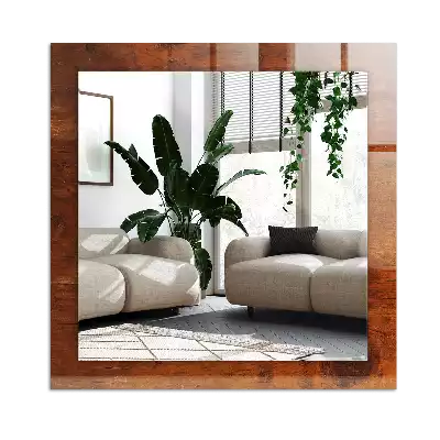 Espejo rectangular impreso Mesa de madera vieja