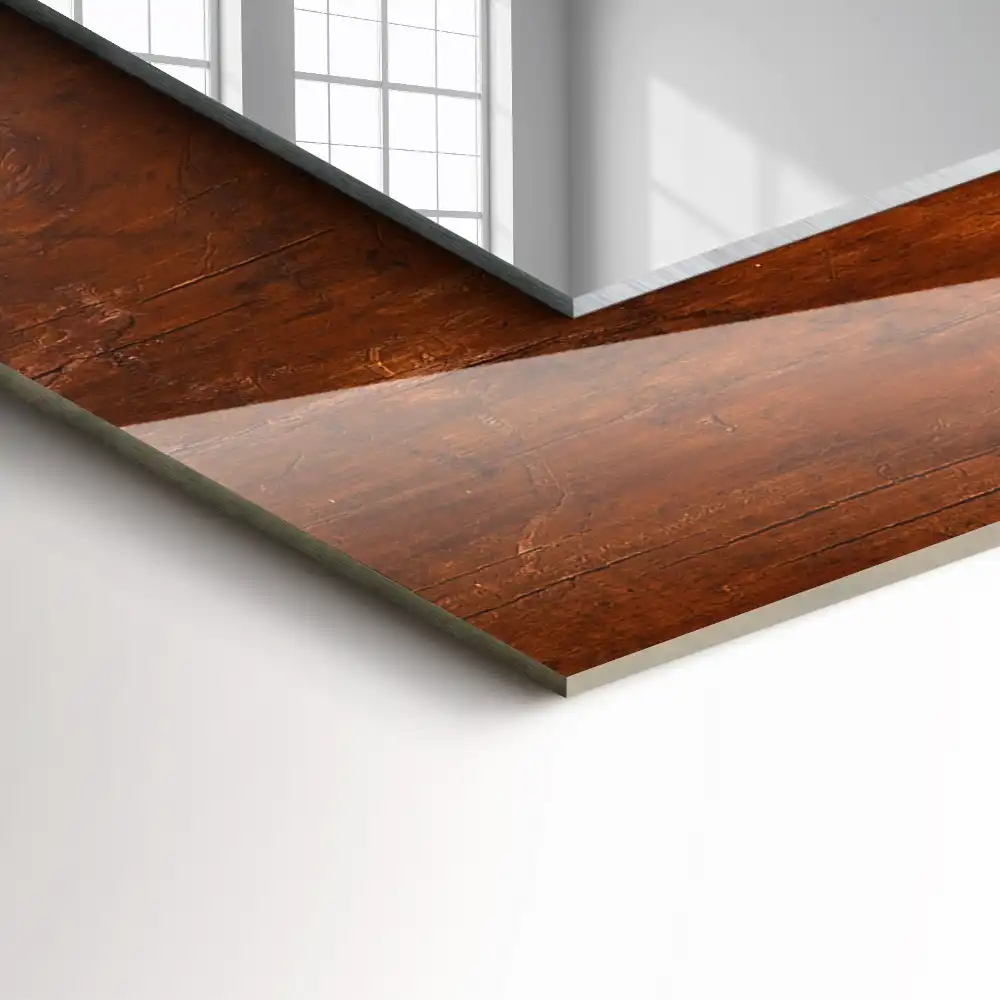 Espejo rectangular impreso Mesa de madera vieja