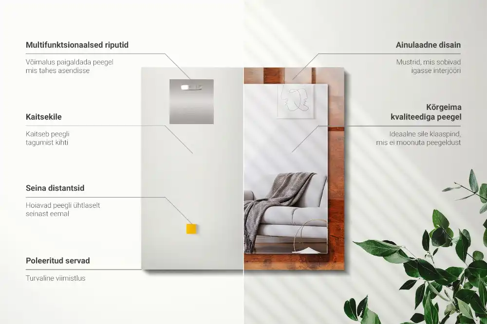 Espejo rectangular impreso Mesa de madera vieja