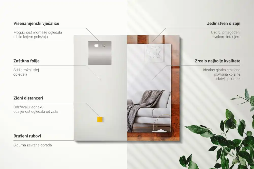 Espejo rectangular impreso Mesa de madera vieja