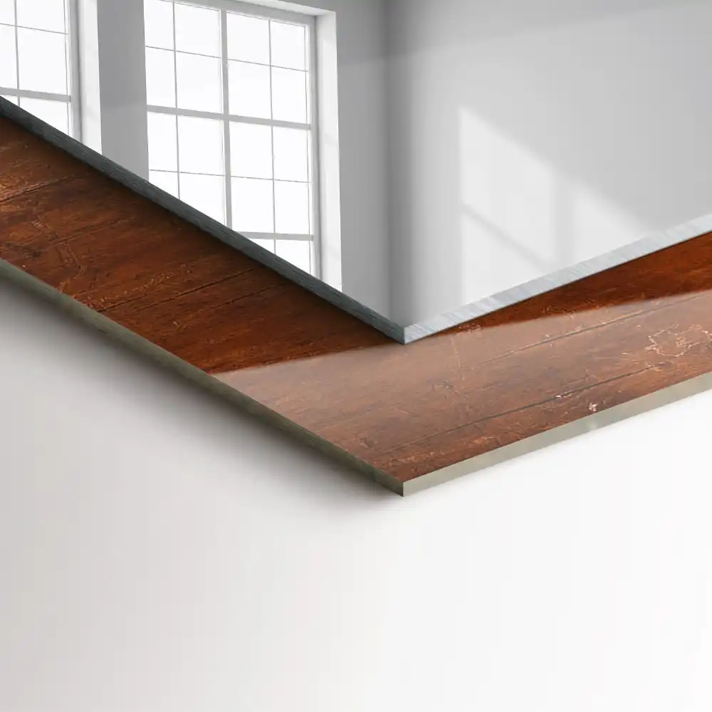 Espejo rectangular impreso Mesa de madera vieja