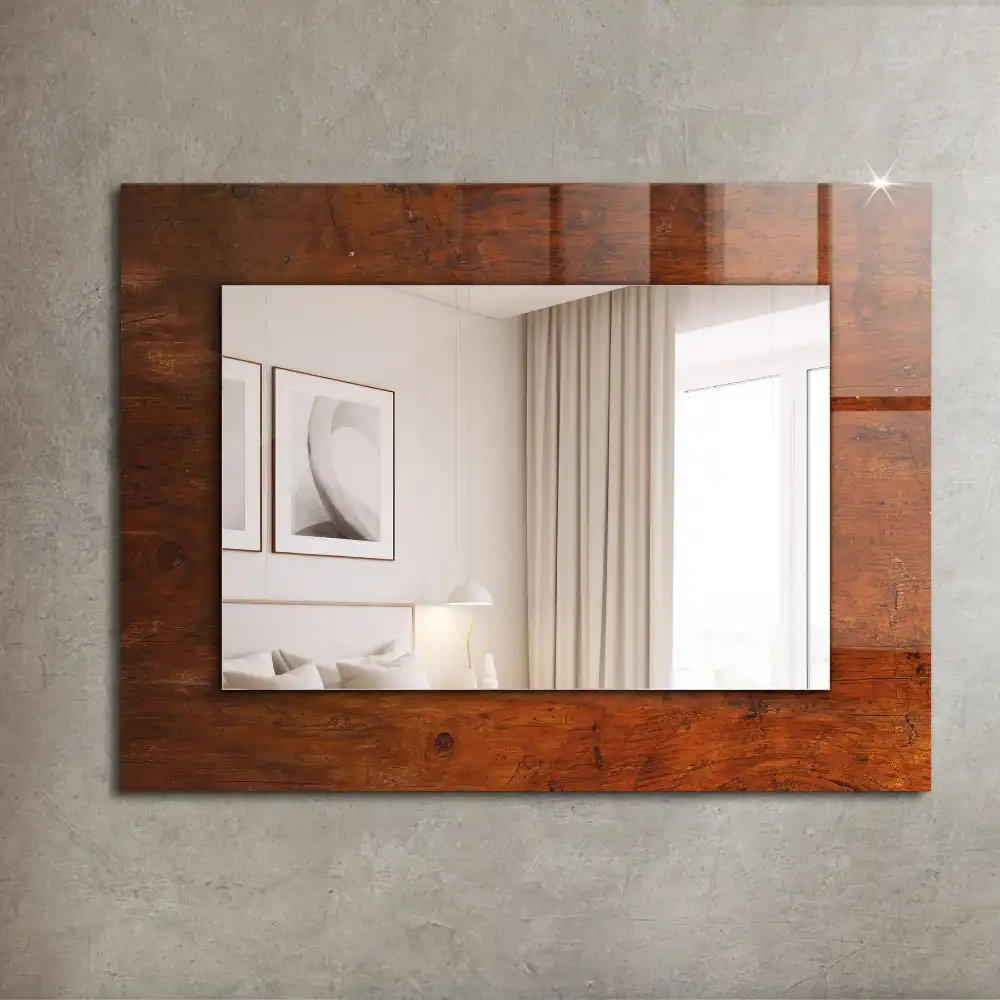 Espejo rectangular impreso Mesa de madera vieja