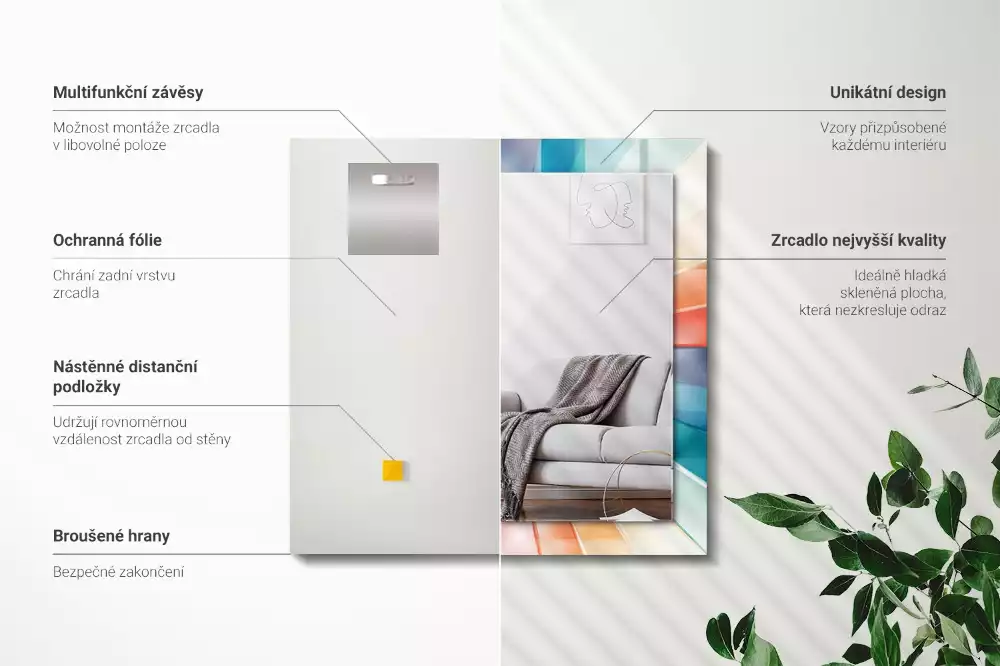 Espejo rectangular estampado rayos de luz de colores