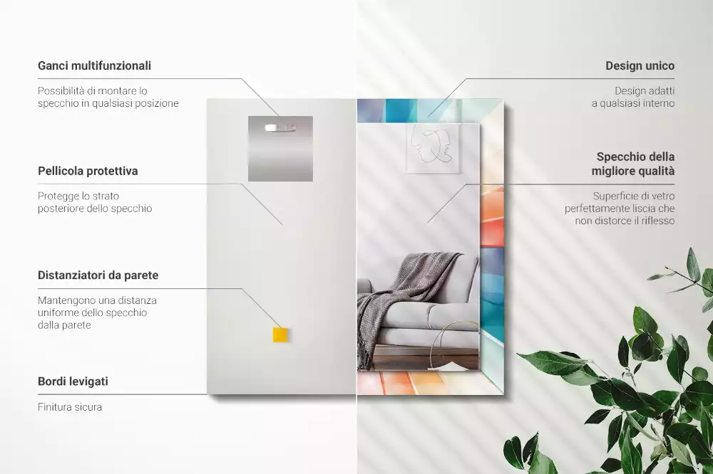 Espejo rectangular estampado rayos de luz de colores