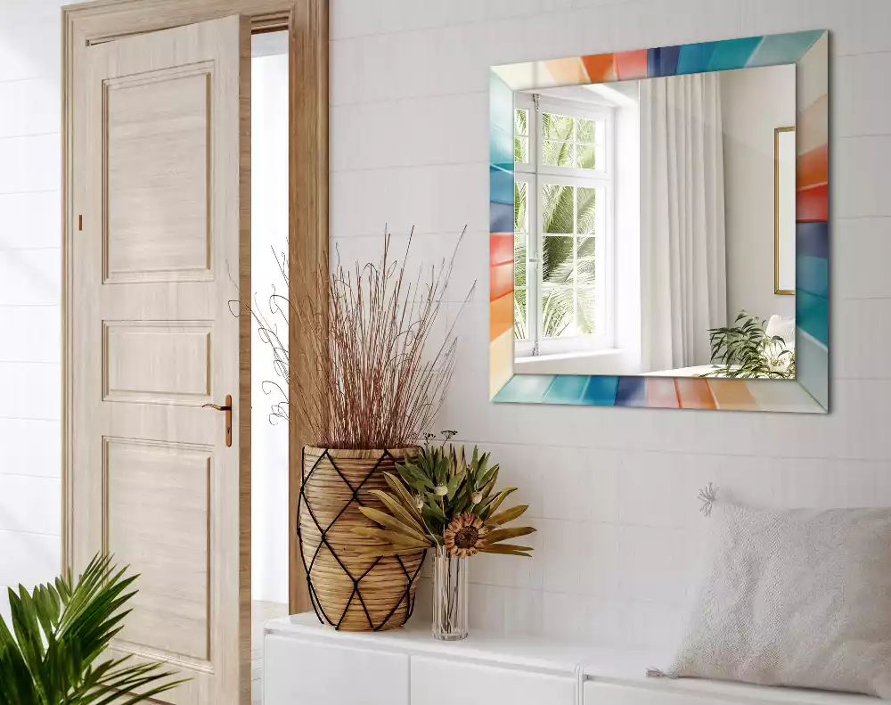 Espejo rectangular estampado rayos de luz de colores