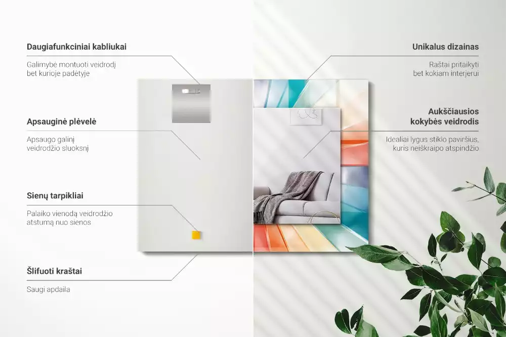 Espejo rectangular estampado rayos de luz de colores