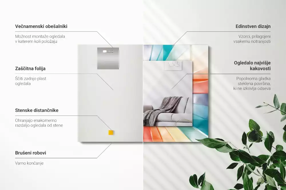 Espejo rectangular estampado rayos de luz de colores