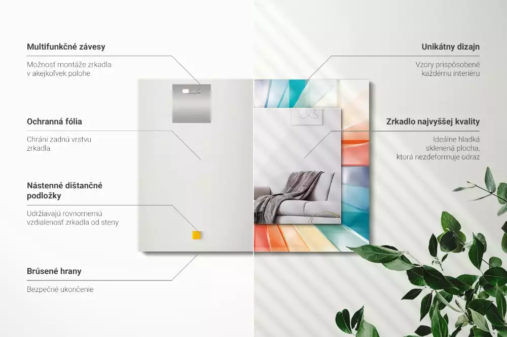 Espejo rectangular estampado rayos de luz de colores