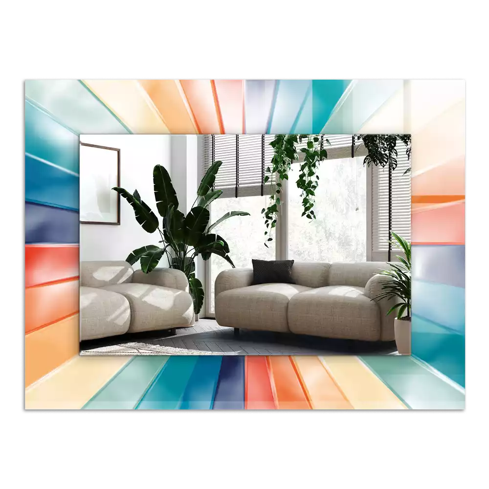 Espejo rectangular estampado rayos de luz de colores