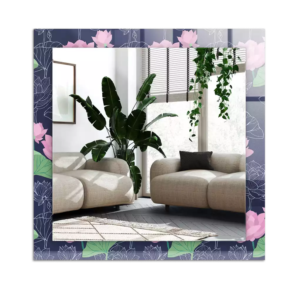 Espejo rectangular estampado flores de loto rosas