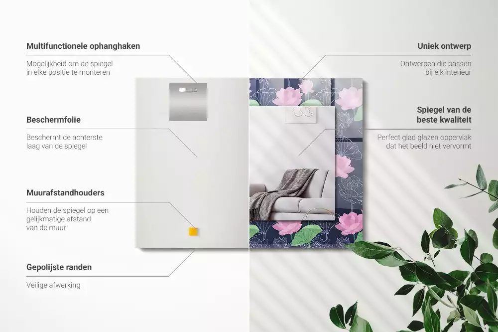 Espejo rectangular estampado flores de loto rosas