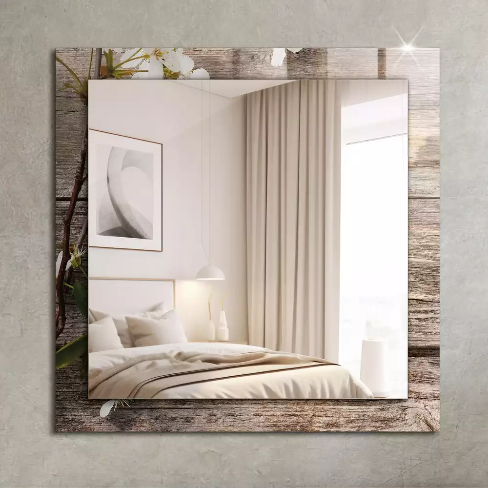Espejo rectangular impreso Flores sobre madera