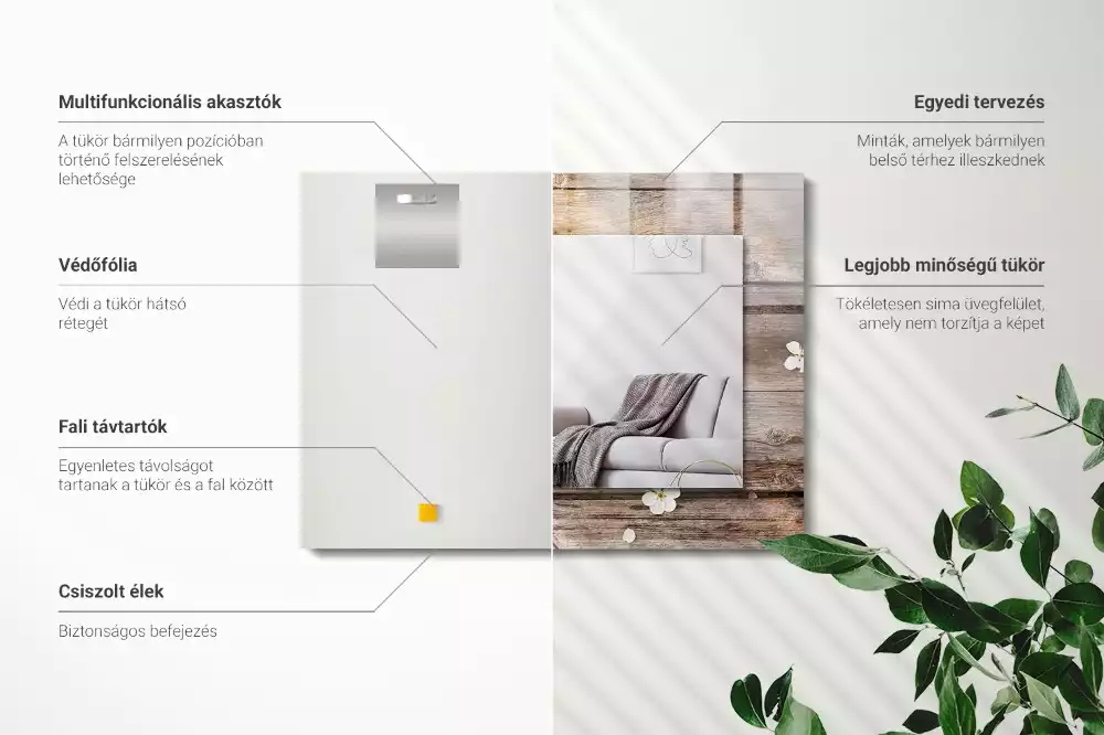 Espejo rectangular impreso Flores sobre madera