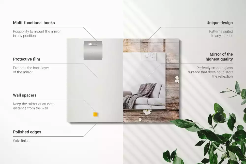 Espejo rectangular impreso Flores sobre madera