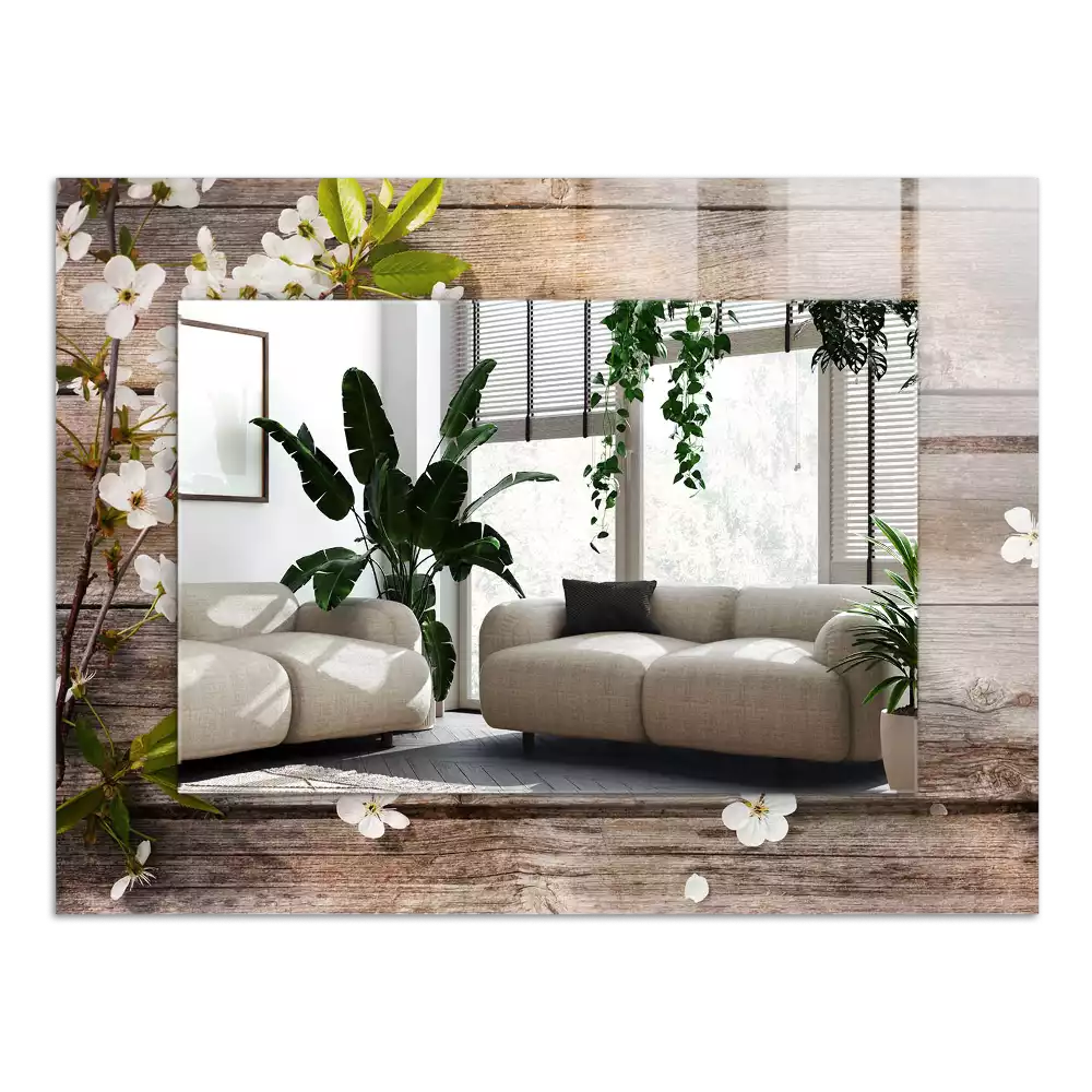 Espejo rectangular impreso Flores sobre madera