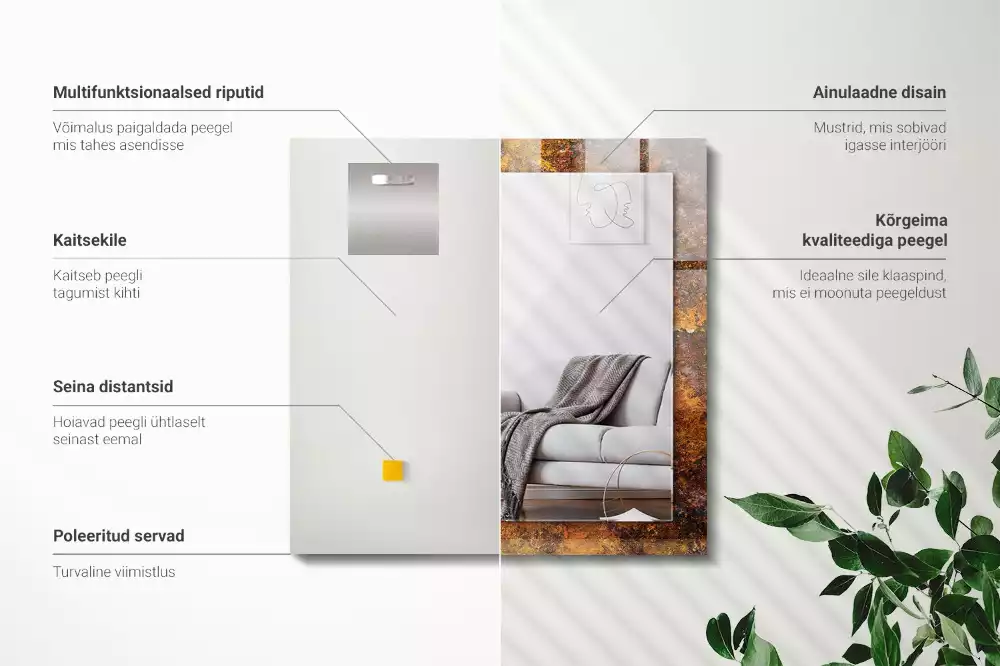 Espejo rectangular impreso Superficie de metal oxidado