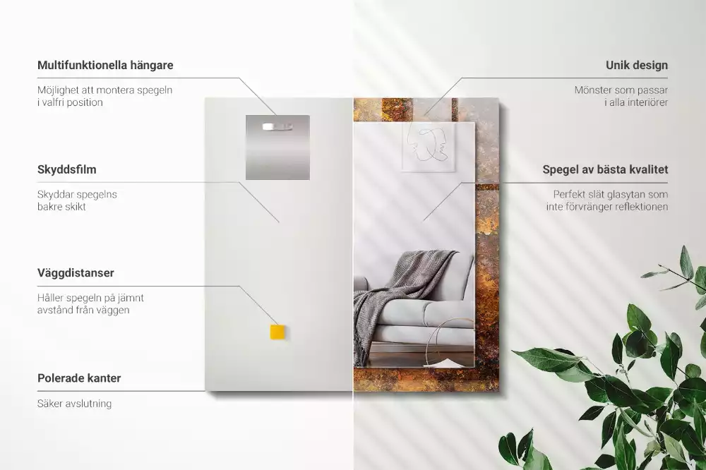 Espejo rectangular impreso Superficie de metal oxidado