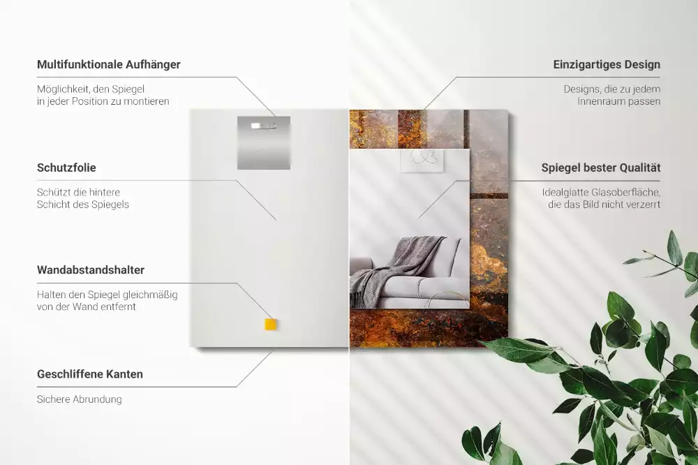 Espejo rectangular impreso Superficie de metal oxidado