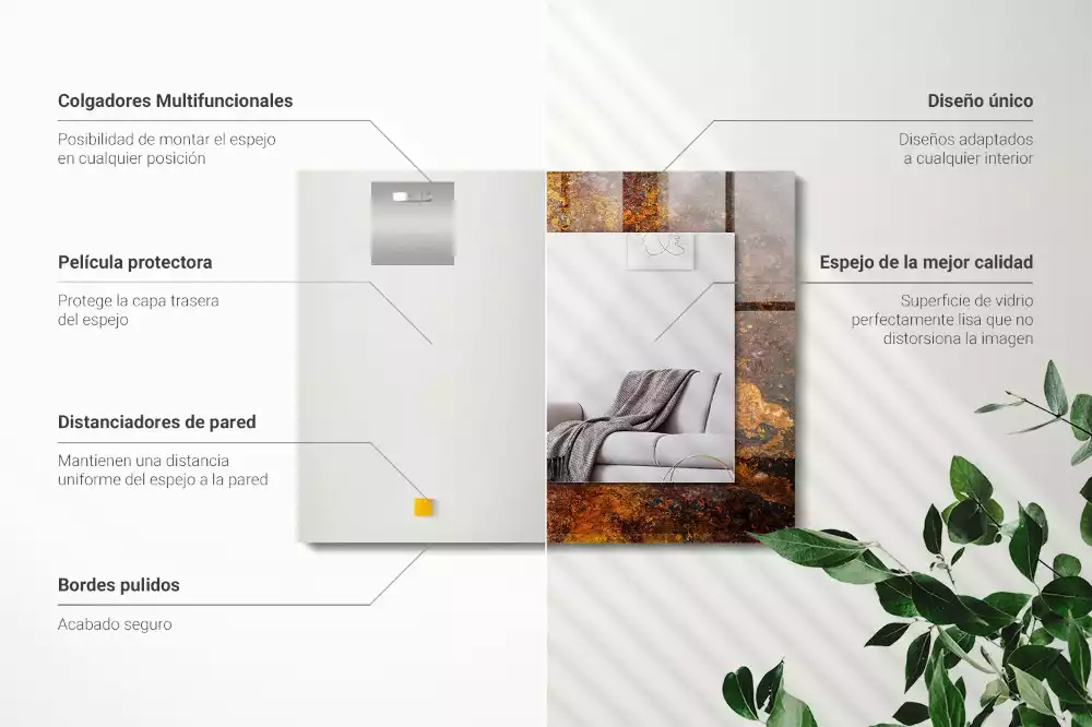 Espejo rectangular impreso Superficie de metal oxidado