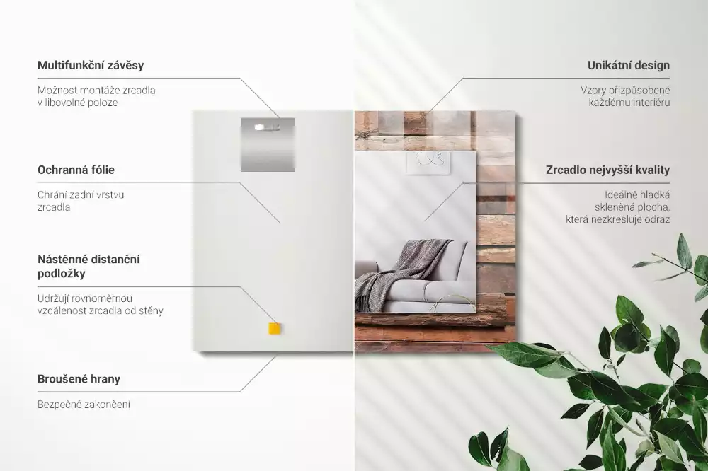 Espejo rectangular estampado Pared de paneles de madera