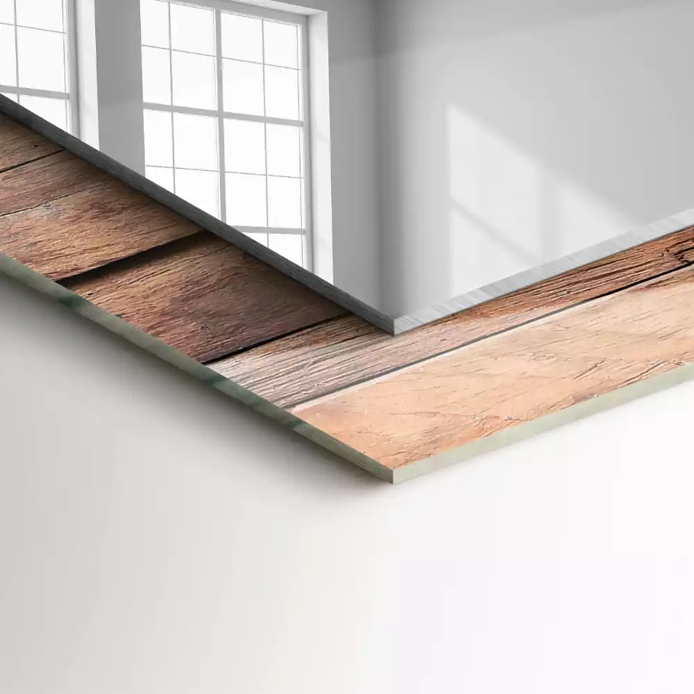 Espejo rectangular estampado Pared de paneles de madera