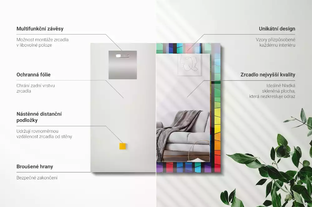 Espejo rectangular estampado Rayas de vidrieras de colores