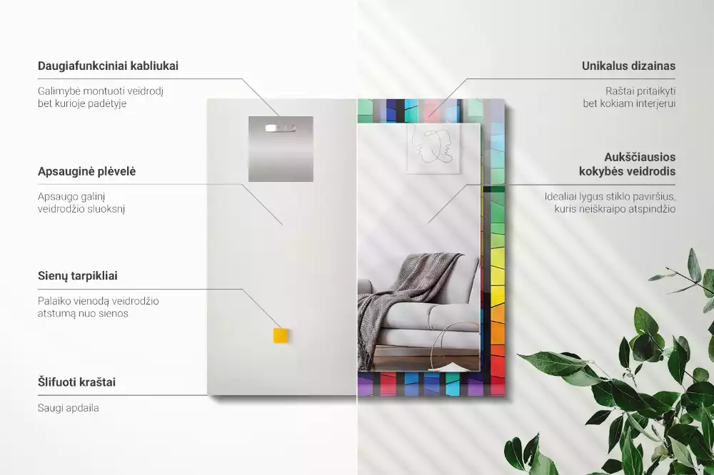 Espejo rectangular estampado Rayas de vidrieras de colores