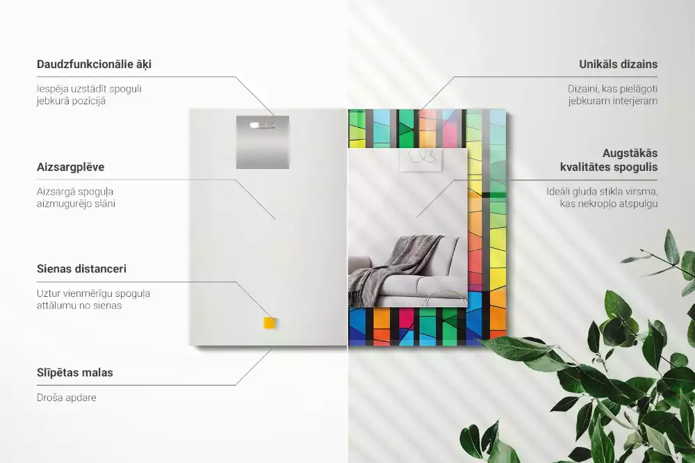 Espejo rectangular estampado Rayas de vidrieras de colores