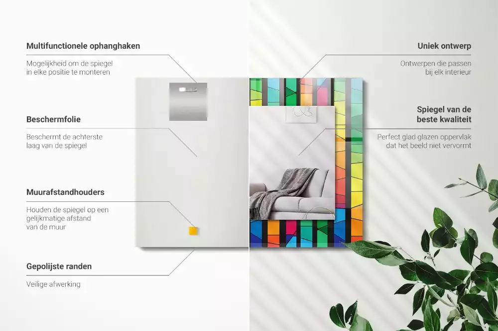 Espejo rectangular estampado Rayas de vidrieras de colores