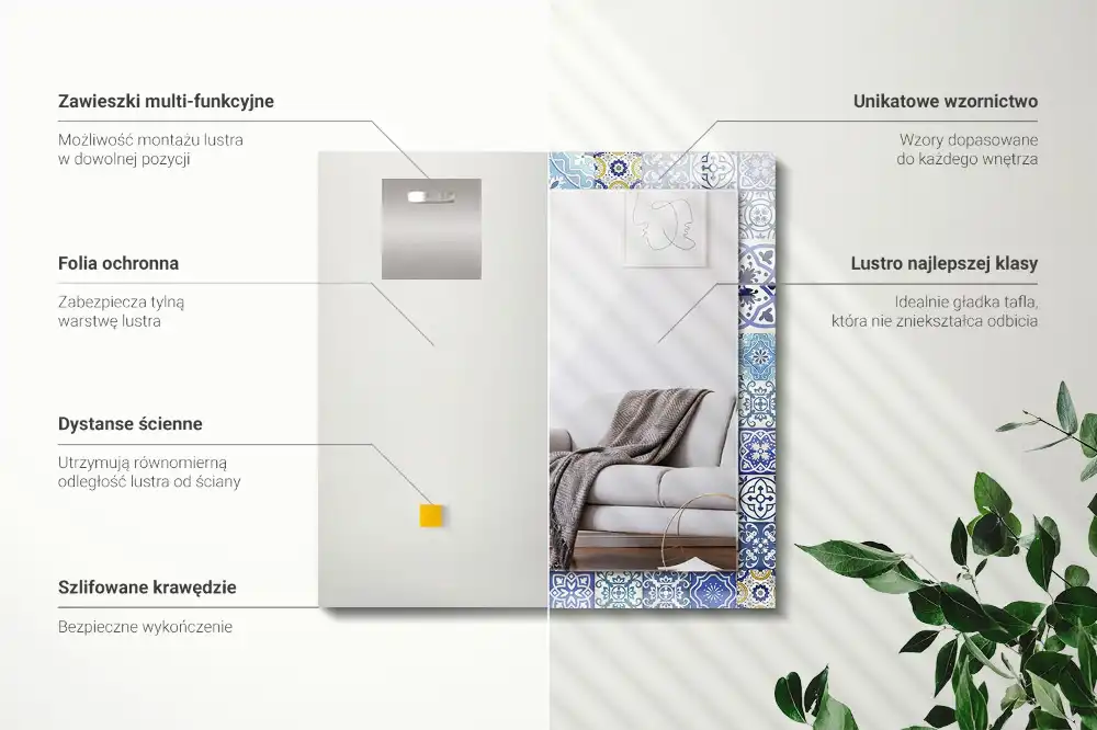 Espejo rectangular estampado Azulejos de mosaico coloridos