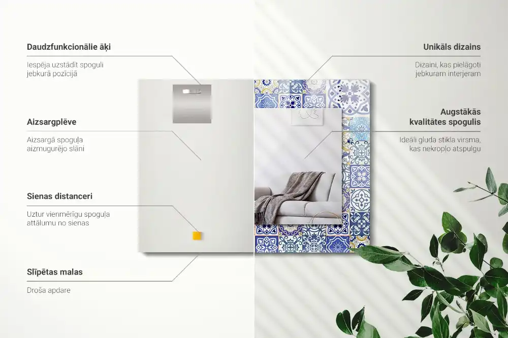 Espejo rectangular estampado Azulejos de mosaico coloridos