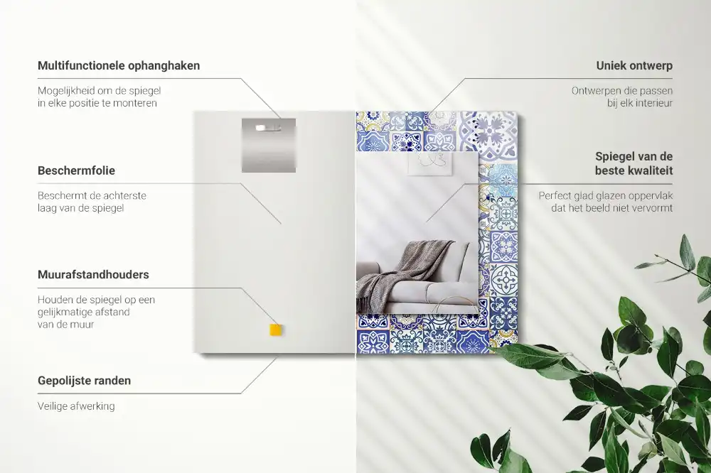 Espejo rectangular estampado Azulejos de mosaico coloridos