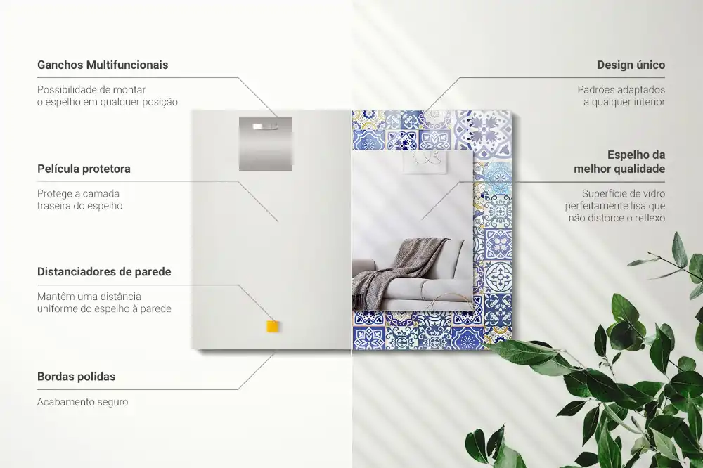 Espejo rectangular estampado Azulejos de mosaico coloridos