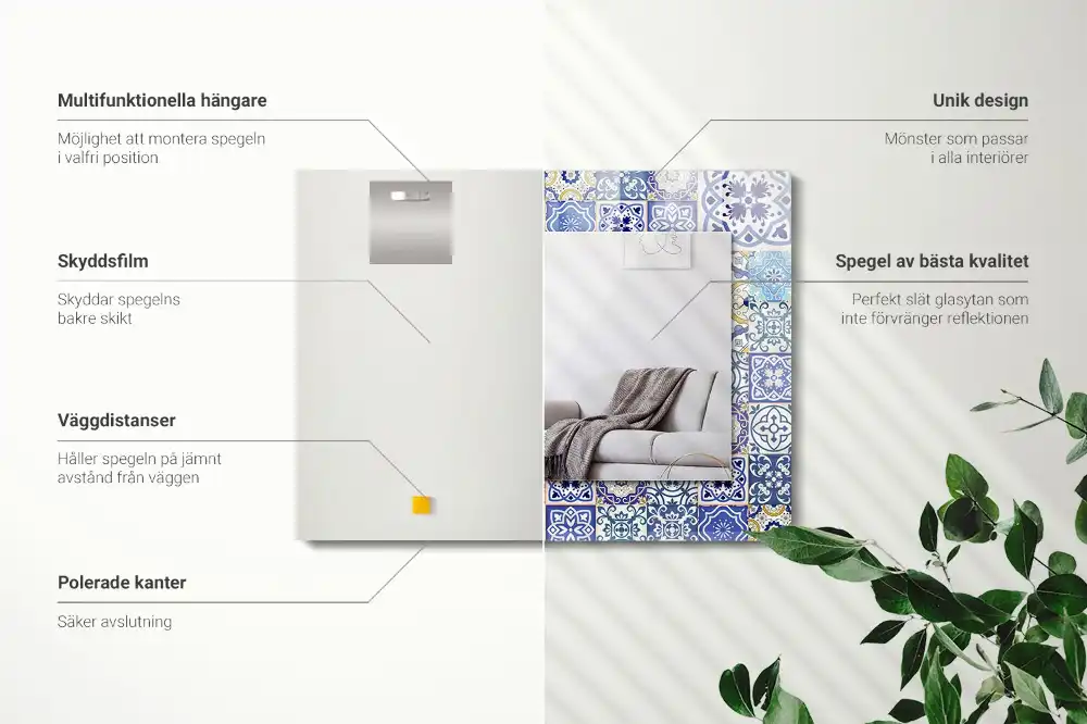 Espejo rectangular estampado Azulejos de mosaico coloridos